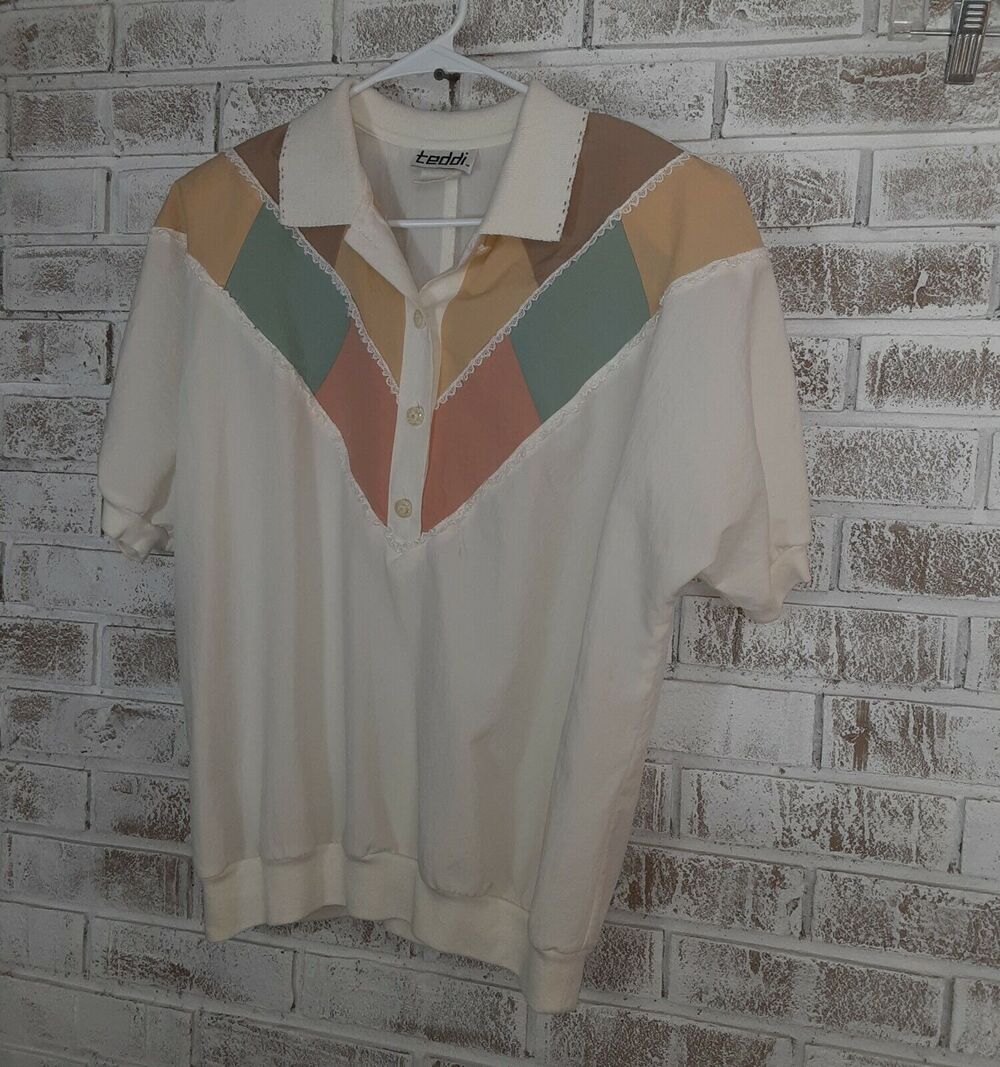 Vintage Teddi Blouse 80's Block Color Versatile Comfort Read
